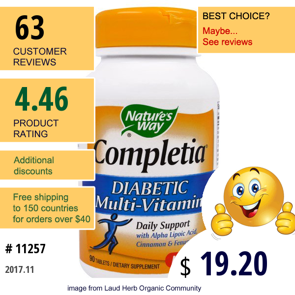 Natures Way, Completia, Diabetic Multi-Vitamin, Iron Free, 90 Tablets