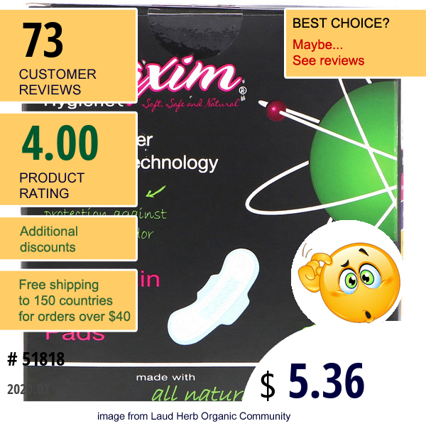 Maxim Hygiene Products, Ultra Thin Winged Pads, Natural Silver Maxion Technology, Super, 10 Pads