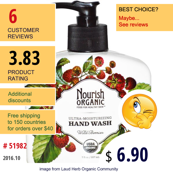 Nourish Organic, Hand Wash, Ultra-Moisturizing, Wild Berries, 7 Fl Oz (207 Ml)  