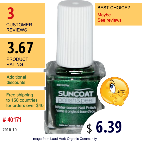 Suncoat, Polish & Peel, Water-Based Nail Polish, Greenista, 0.27 Oz (8 Ml)  