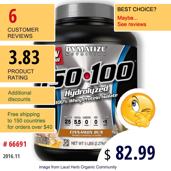 Dymatize Nutrition, Iso-100 Hydrolyzed, 100% Whey Protein Isolate, Cinnamon Bun, 5 Lbs (2.27 Kg)