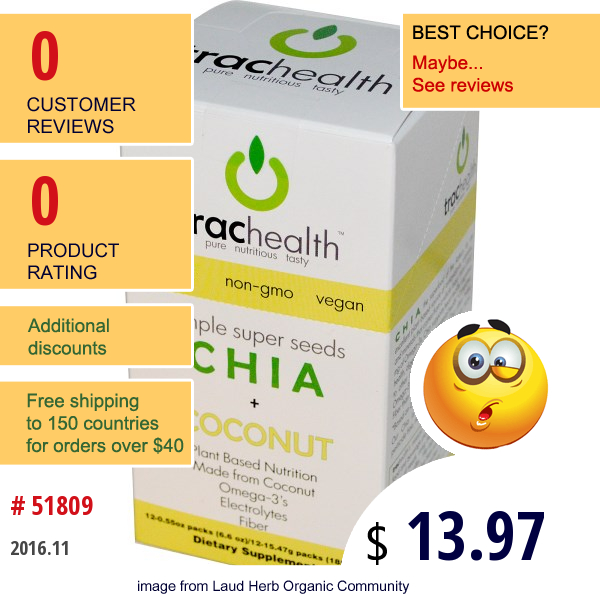 Trachealth, Chia + Coconut, 12 Packs, 0.55 Oz (15.47 G) Each  