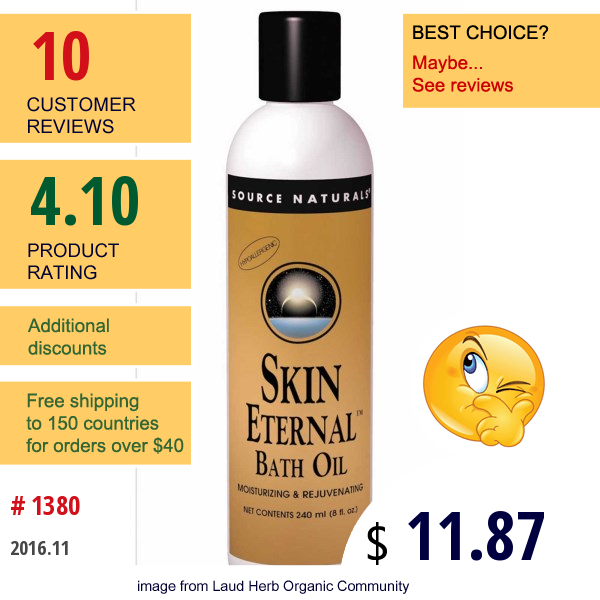 Source Naturals, Skin Eternal Bath Oil, 8 Fl Oz (240 Ml)  