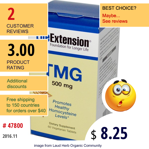 Life Extension, Tmg, 500 Mg, 60 Veggie Tabs Life Extension, Tmg, 500 Mg, 60 Veggie Tabs