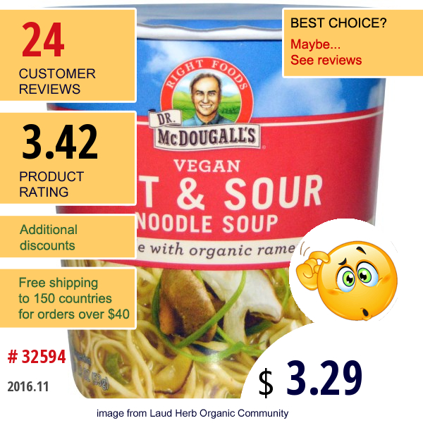 Dr. Mcdougalls, Hot & Sour Noodle Soup, 1.9 Oz (53 G)