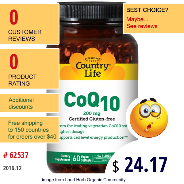 Country Life, Coq10, 200 Mg, 60 Vegan Softgels