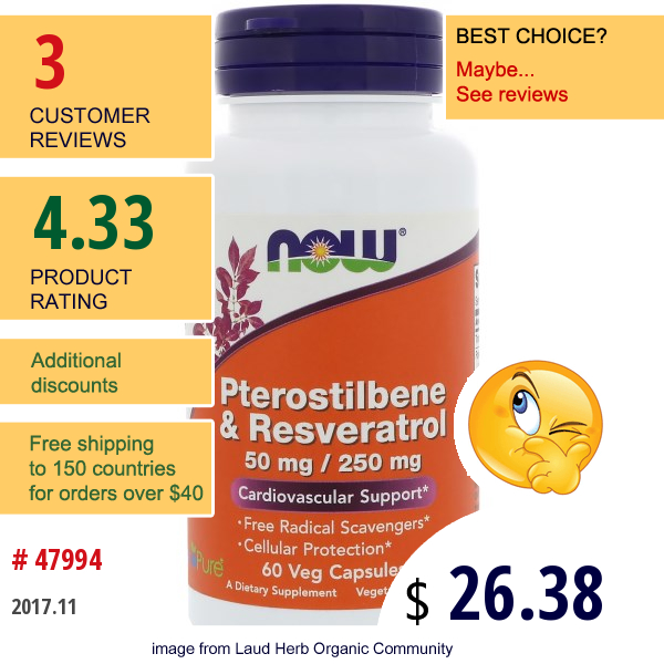 Now Foods, Pterostilbene & Resveratrol, 50 Mg / 250 Mg, 60 Veg Capsules