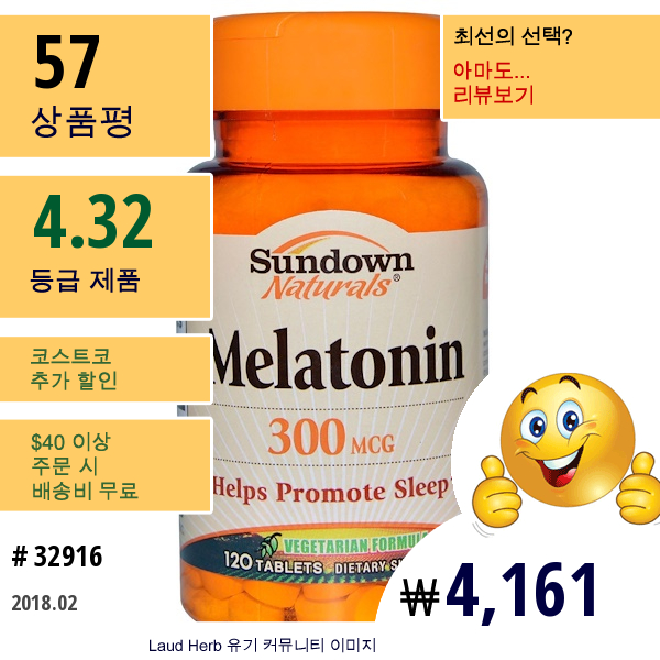 Sundown Naturals, 멜라토닌, 300 Mcg, 120 정