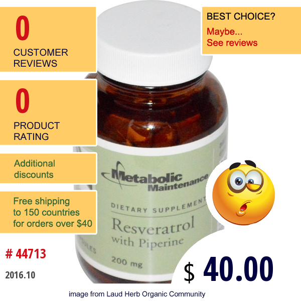 Metabolic Maintenance, Resveratrol With Piperine, 200 Mg, 60 Capsules  
