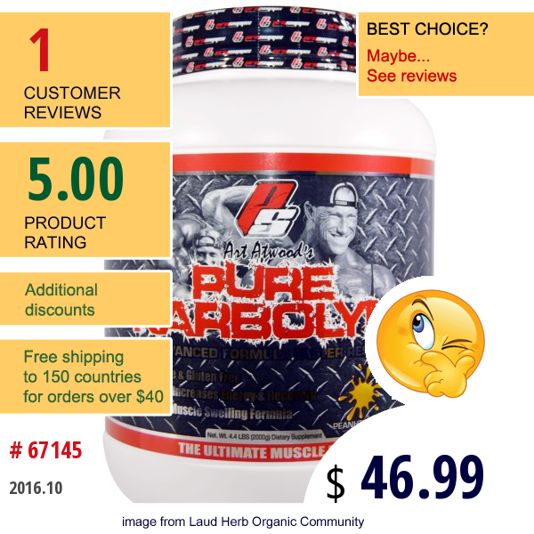 Prosupps, Art Atwoods Pure Karbolyn, Peanut Butter, 4.4 Lbs (2000 G)