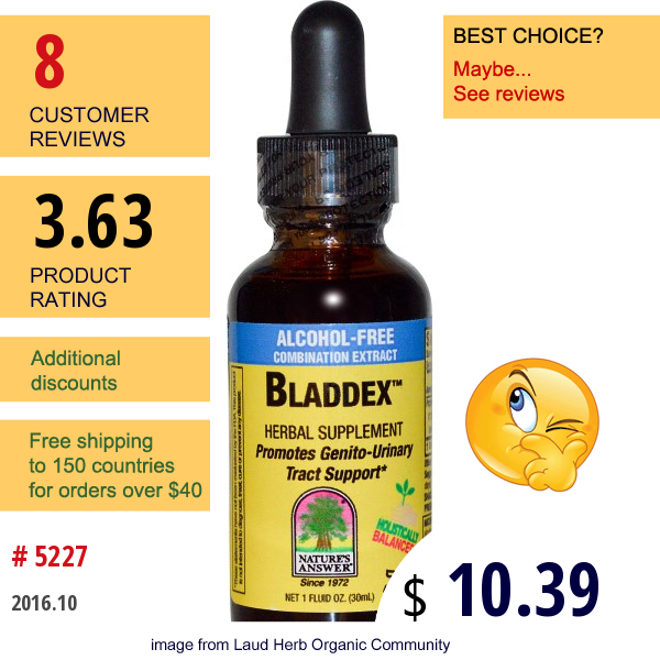 Natures Answer, Bladdex Herbal Supplement, Alcohol-Free, 1 Fl Oz (30 Ml)  