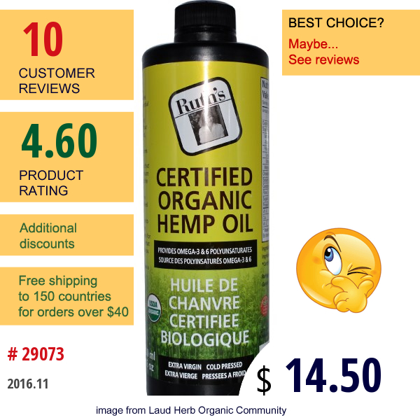 Ruths Hemp Foods, Certified Organic Hemp Oil, 16 Oz (500 Ml)  