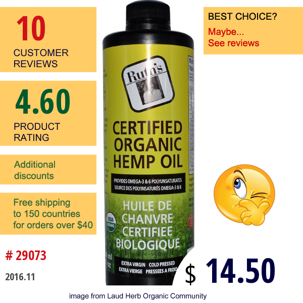 Ruths Hemp Foods, Certified Organic Hemp Oil, 16 Oz (500 Ml) Ruths Hemp Foods, Certified Organic Hemp Oil, 16 Oz (500 Ml)