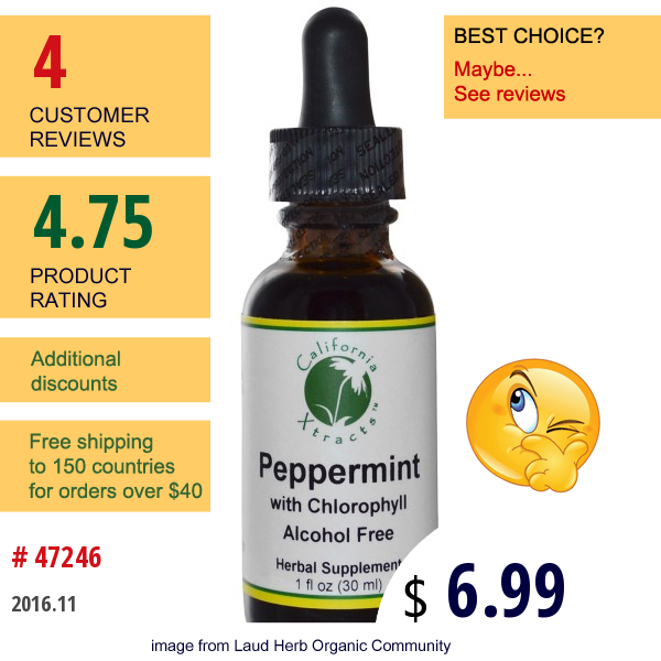 California Xtracts, Peppermint With Chlorophyll, Alcohol Free, 1 Fl Oz (30 Ml)  