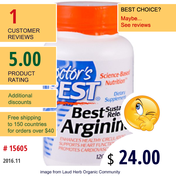 Doctors Best, Best Arginine Sustained Release, 120 Tablets  