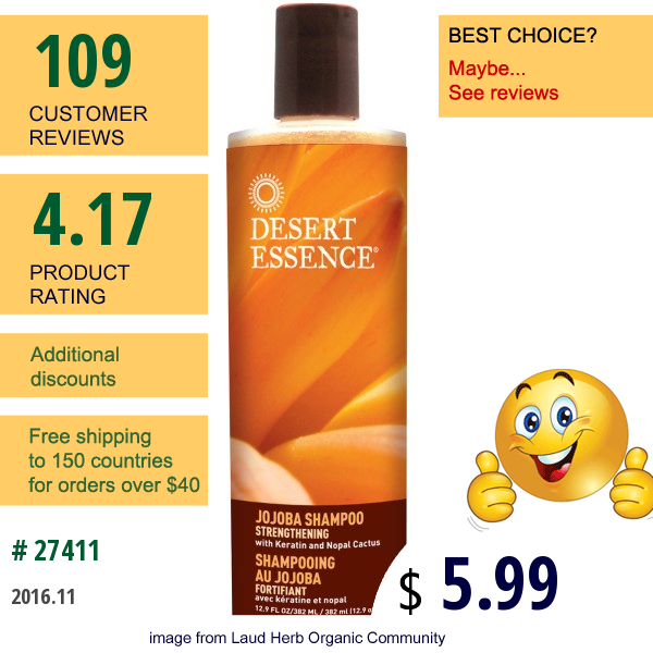 Desert Essence, Jojoba Shampoo, Strengthening, 12.9 Fl Oz (382 Ml)