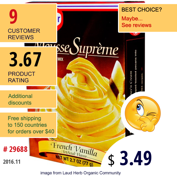 European Gourmet Bakery, Mousse Supreme, French Vanilla, 2.7 Oz (77 G)  