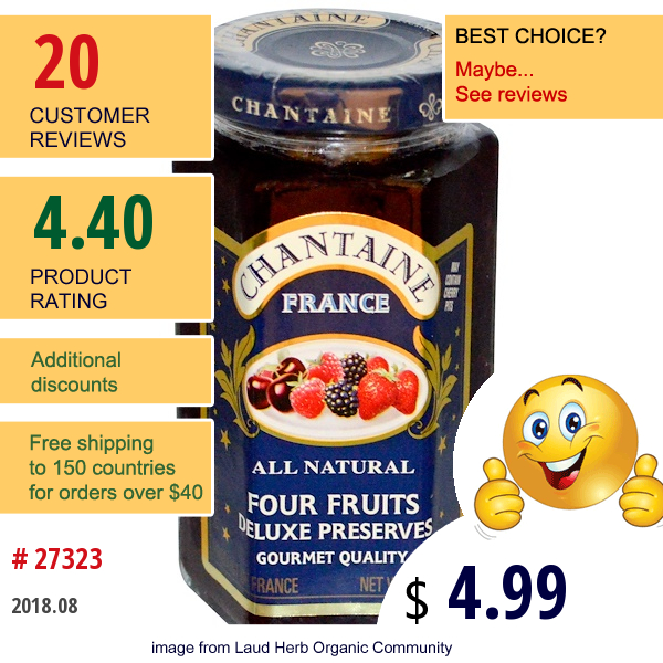 Chantaine, Deluxe Preserves, Four Fruits, 11.5 Oz (325 G) 