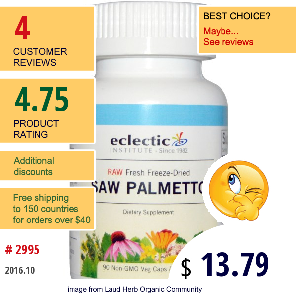 Eclectic Institute, Saw Palmetto , 600 Mg, 90 Non-Gmo Veggie Caps