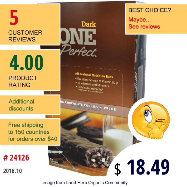 Zoneperfect, Dark, All-Natural Nutrition Bars, Dark Chocolate Cookies N Creme, 12 Bars, 1.58 Oz (45 G) Each  