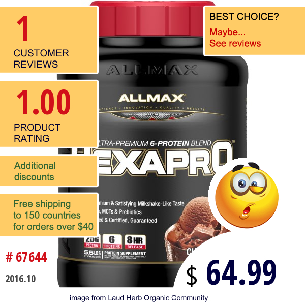 Allmax Nutrition, Hexapro, Ultra-Premium 6-Protein Blend, Chocolate, 5.5 (2.5 K)