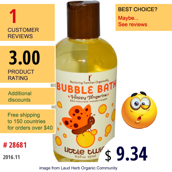 Little Twig, Bubble Bath, Happy Tangerine, 8.5 Fl Oz (251 Ml)  