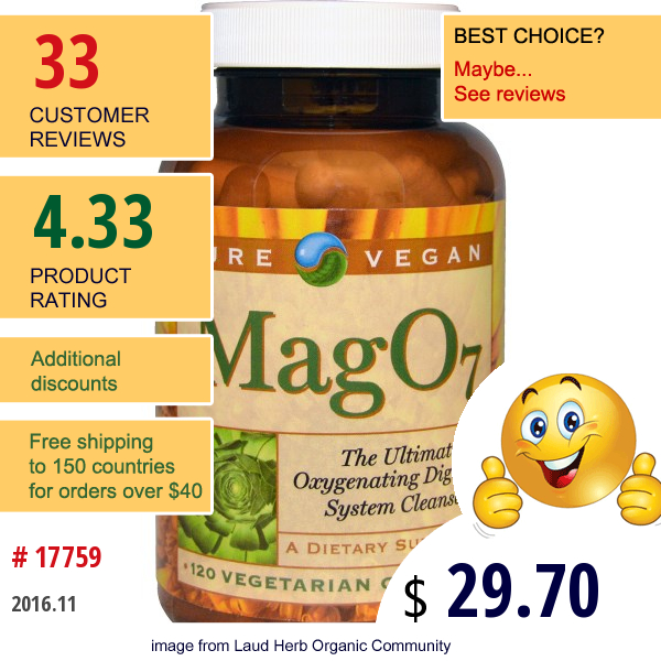 Pure Vegan, Mag O7, The Ultimate Oxygenating Digestive System Cleanser, 120 Veggie Caps Pure Vegan, Mag O7, The Ultimate Oxygenating Digestive System Cleanser, 120 Veggie Caps