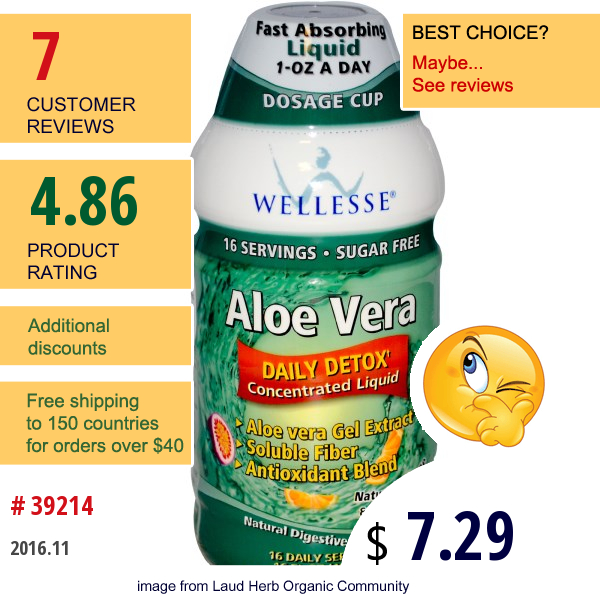 Wellesse Premium Liquid Supplements, Aloe Vera, Sugar Free, Natural Orange & Passionfruit, 16 Fl Oz (480 Ml)  