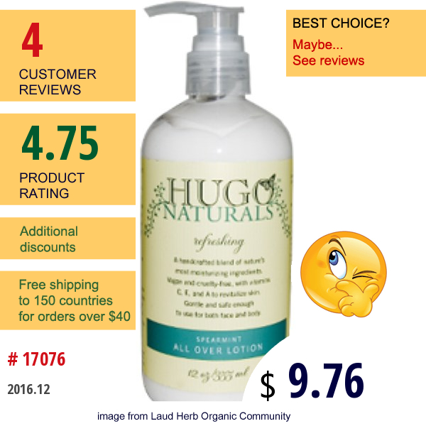 Hugo Naturals, Spearmint All Over Lotion, 12 Oz (355 Ml)  