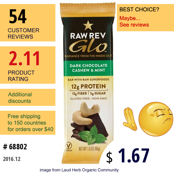 Raw Revolution, Raw Rev Glo, Dark Chocolate Cashew & Mint, 1.6 Oz (46 G)  