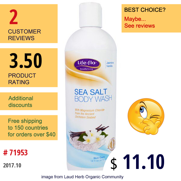 Life Flo Health, Sea Salt Body Wash, Jasmine Vanilla, 16 Fl Oz (473 Ml)