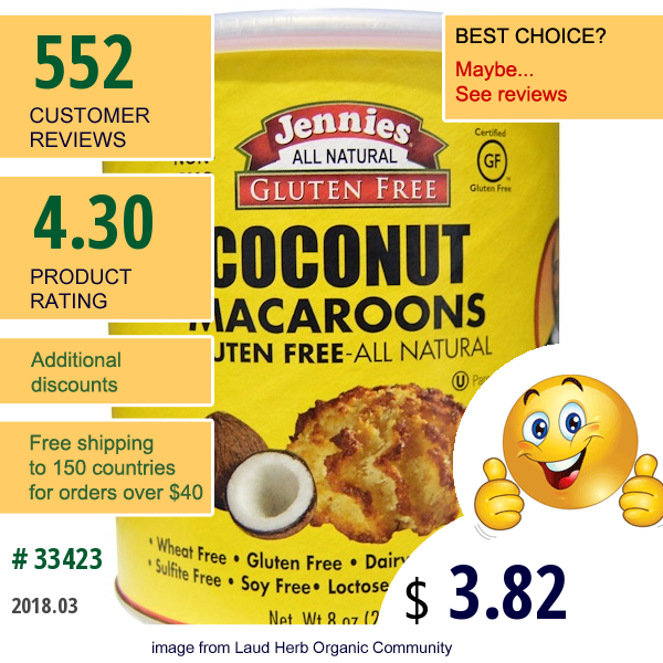 Jennies Gluten Free Bakery, Coconut Macaroons, 8 Oz (226 G)