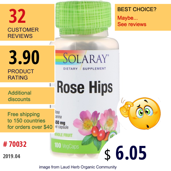 Solaray, Rose Hips, 550 Mg, 100 Vegcaps