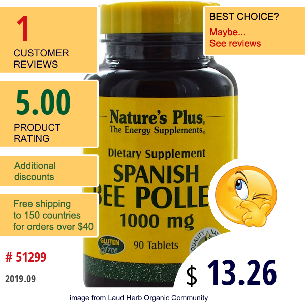 Nature'S Plus, Spanish Bee Pollen, 1000 Mg, 90 Tablets  