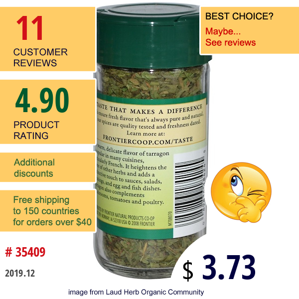 Frontier Natural Products, Tarragon Leaf, Flakes, 0.39 Oz (11 G)  