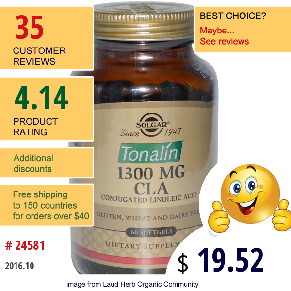 Solgar, Tonalin Cla, 1300 Mg, 60 Softgels Solgar, Tonalin Cla, 1300 Mg, 60 Softgels