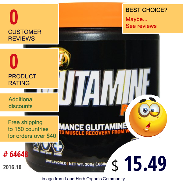 Oh Yeah!, Glutamine Power, Performance Glutamine Complex, Unflavored, .66 Lbs (300 G)