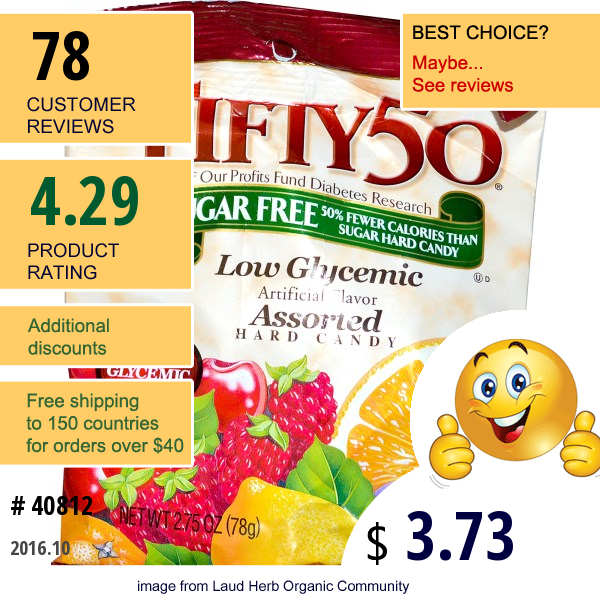 Fifty 50, Low Glycemic, Assorted Hard Candy, Sugar Free, 2.75 Oz (78 G)