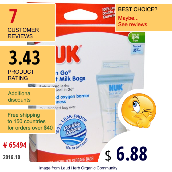 Nuk, Seal n Go Breast Milk Bags, 25 Storage Bags, 6 Oz (180 Ml) Each