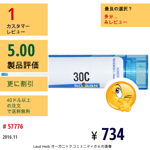 Boiron, Single Remedies, Bryonia（ブリオニア）、30C、約80ペレット