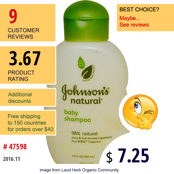 Johnson & Johnson, Natural, Baby Shampoo, 10 Fl Oz (295 Ml)