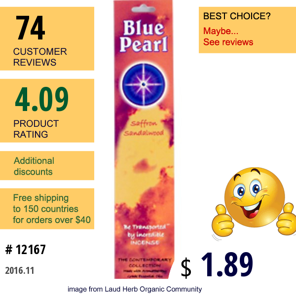 Blue Pearl, Saffron Sandalwood Incense, 10 Grams (.35 Oz)