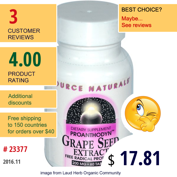 Source Naturals, Proanthodyn, Grape Seed Extract, 200 Mg, 60 Tablets