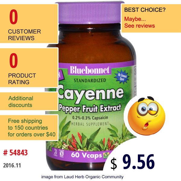 Bluebonnet Nutrition, Cayenne, Pepper Fruit Extract, 60 Vcaps  