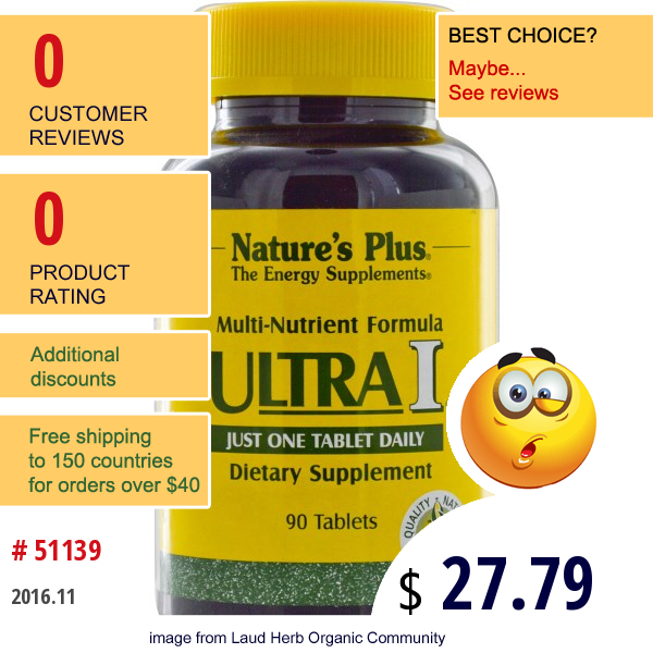 Natures Plus, Ultra I, Multi-Nutrient Formula, 90 Tablets  