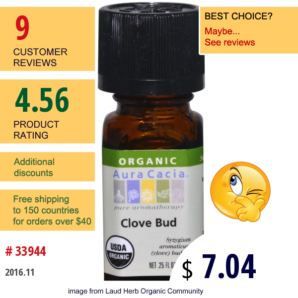 Aura Cacia, Organic, Clove Bud, .25 Fl Oz (7.4 Ml)