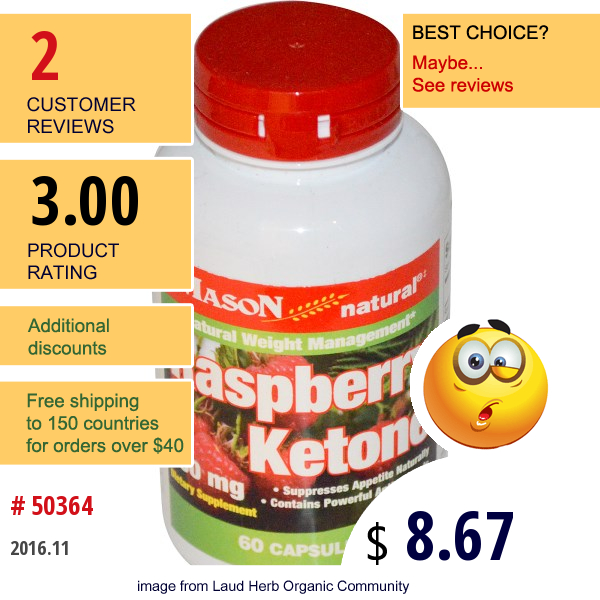 Mason Vitamins, Raspberry Ketone, 200 Mg, 60 Capsules
