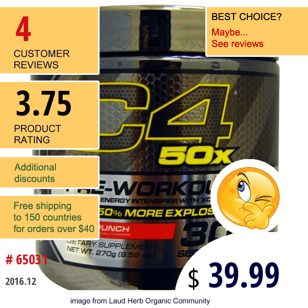 Cellucor, C4 50X, Pre-Workout, Fruit Punch, 9.52 Oz (270 G)  