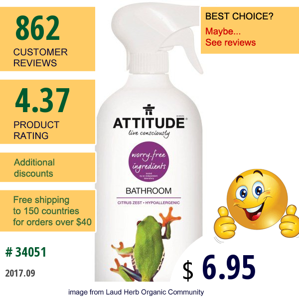 Attitude, Bathroom, Citrus Zest, 27.1 Fl Oz (800 Ml)