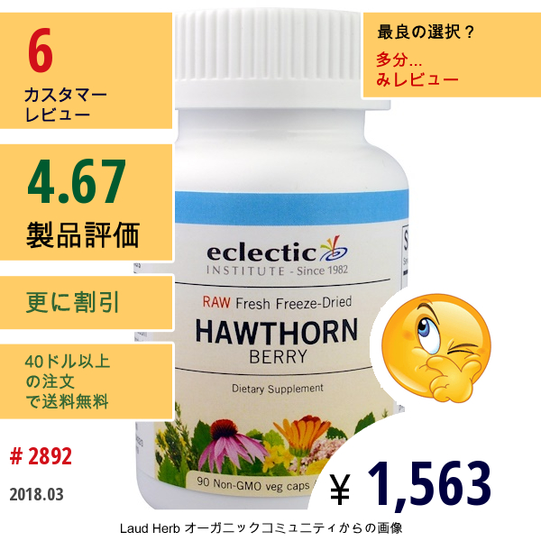 Eclectic Institute, サンザシ、500 Mg、ベジキャップ 90 錠